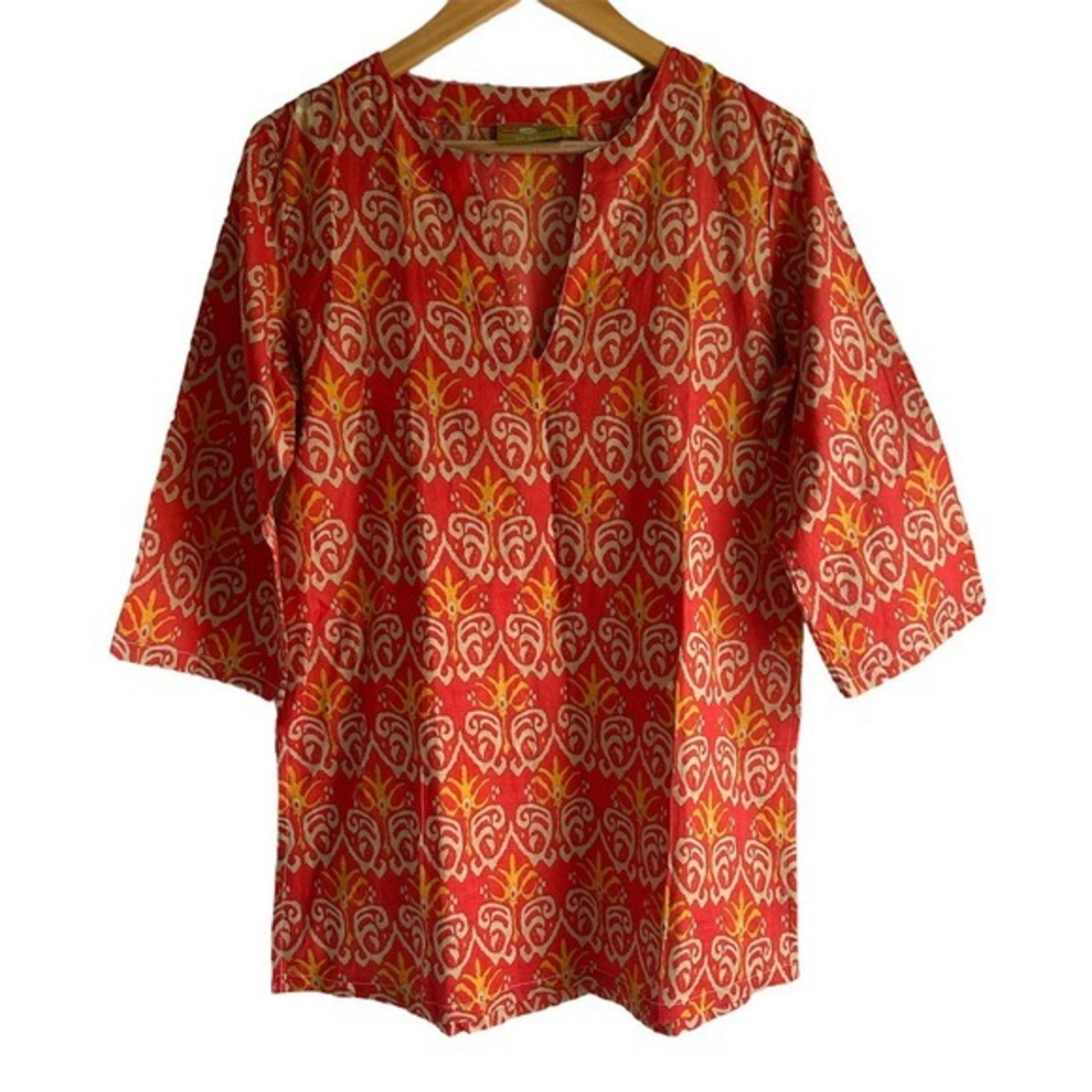 Rock Flower Paper Size Small 3/4 Sleeve Indian Floral‎ V Neck Tunic Blouse